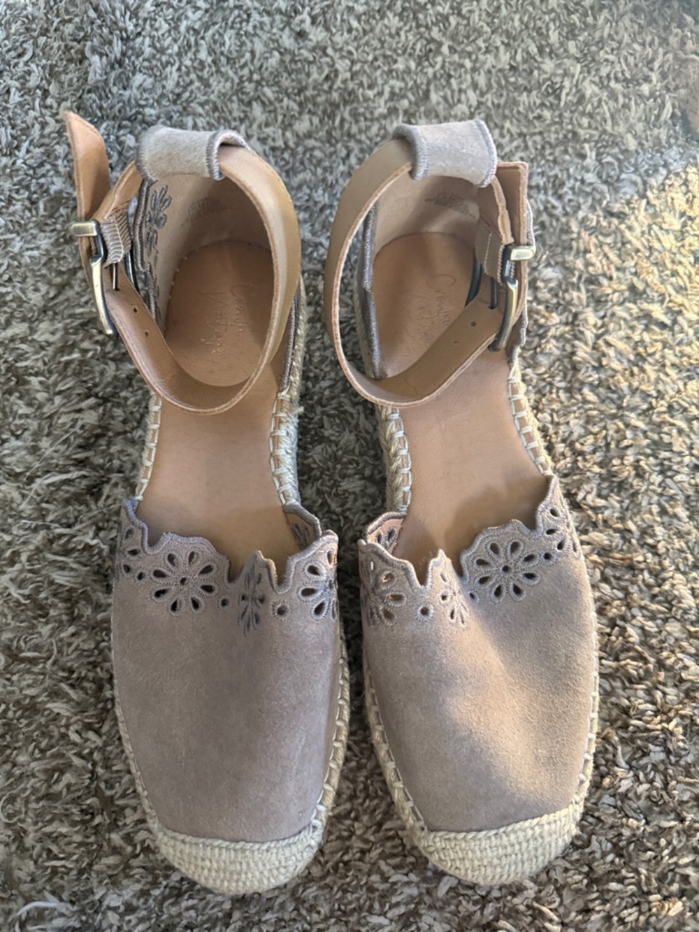 Women’s Suede Espadrille Ankle-Strap Flats in Taupe
